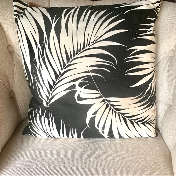 Black + White Palm Leaf Square Accent Pillow 18” - Picture 3 of 4